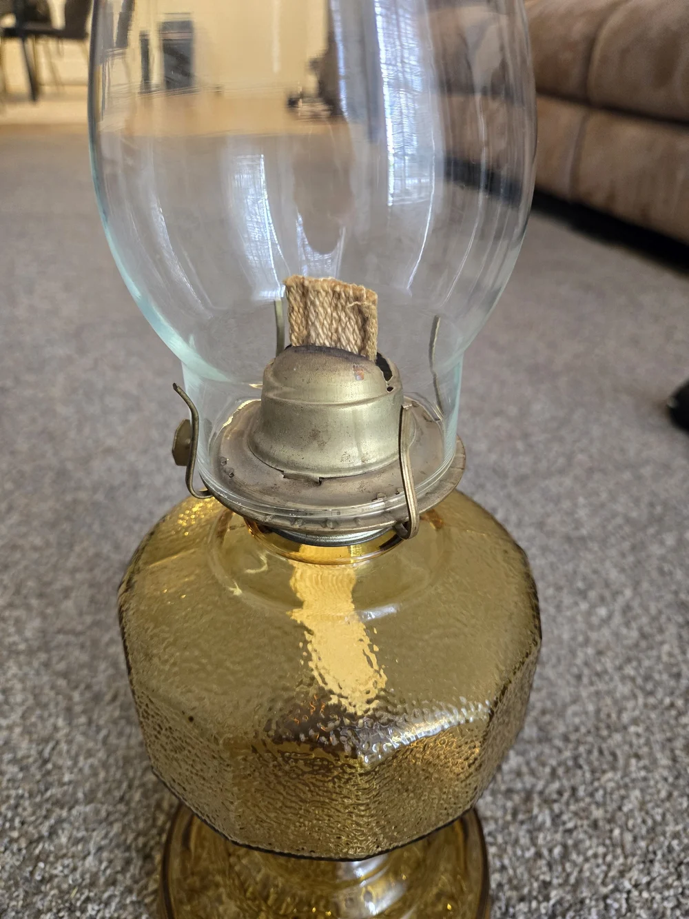 Amber Glass Oil Lantern with Textured Base - Unbranded